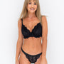 Ivory Rose Fuller Bust Unpadded Floral Lace Plunge Bralette in Black DD+