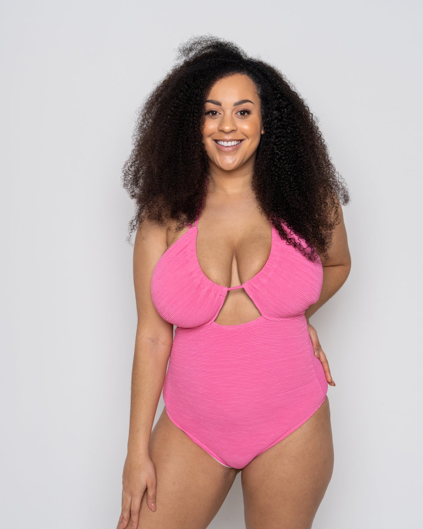 Ivory Rose Bright Pink Scrunch Halter Swimsuit - Chic Style 3