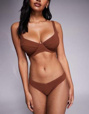 Fuller Bust Unpadded Underwired Balconette Bikini Top in Brown – image 1 of 4