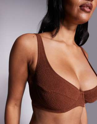 Fuller Bust Unpadded Underwired Balconette Bikini Top in Brown – image 2 of 4