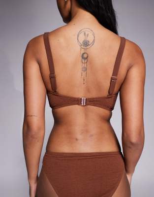 Fuller Bust Unpadded Underwired Balconette Bikini Top in Brown – image 3 of 4