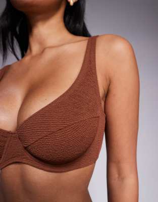 Fuller Bust Unpadded Underwired Balconette Bikini Top in Brown – image 4 of 4