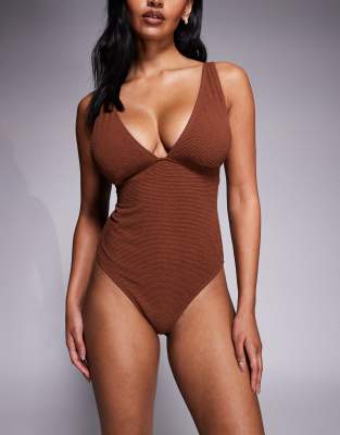Non-Wired Plunge Swimsuit in Brown – image 1 of 4