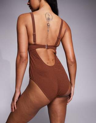 Non-Wired Plunge Swimsuit in Brown – image 2 of 4