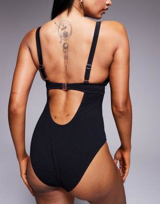 Non Wired Plunge Swimsuit in Black – image 3 of 4