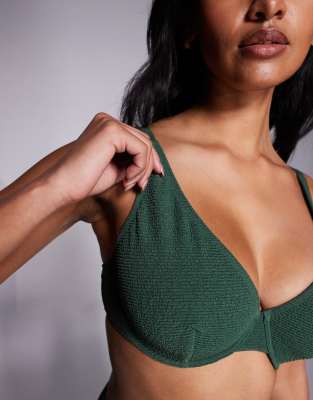 Scoop Front Bikini Top in Khaki – image 2 of 4