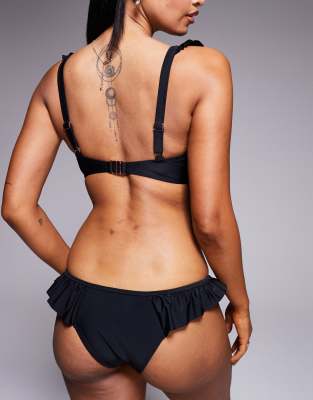 Frill Front Moulded Bikini Top in Black – image 4 of 4