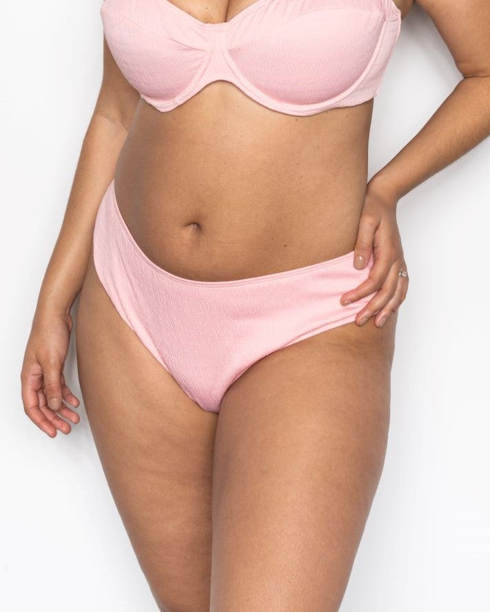 Ivory Rose Textured High Waisted Bikini Bottom In Blush Pink