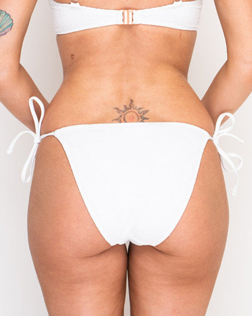 Ivory Rose Scrunch Tie Side Bikini Bottom In White