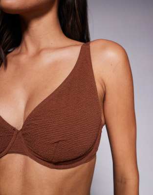 Ivory Rose Lingerie fuller bust unpadded underwired scoop bikini top in scrunch in brown – image 3 of 4