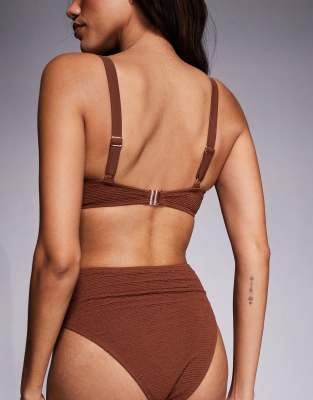 Ivory Rose Lingerie fuller bust unpadded underwired scoop bikini top in scrunch in brown – image 4 of 4