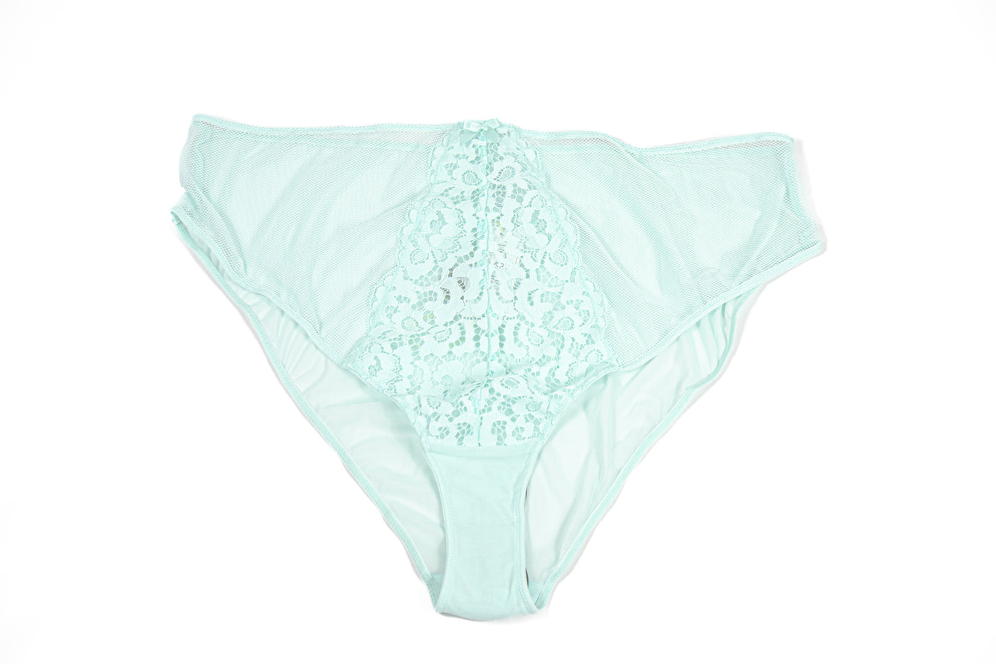 Ivory Rose High Waist Pant in Lace and Fishnet in Aqua