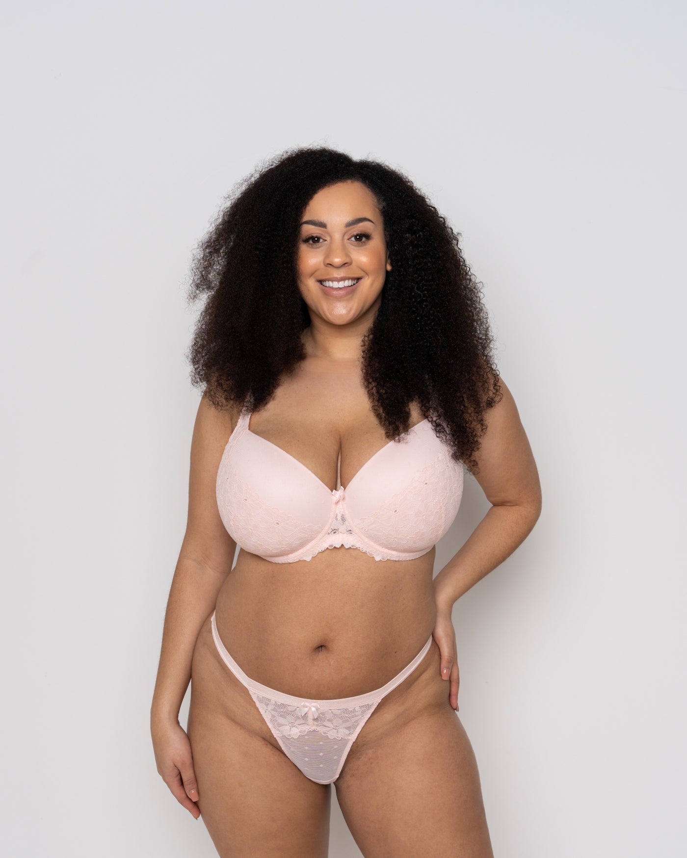 Ivory Rose Spot & Daisy Lace High Waist Thong In Cloud Pink