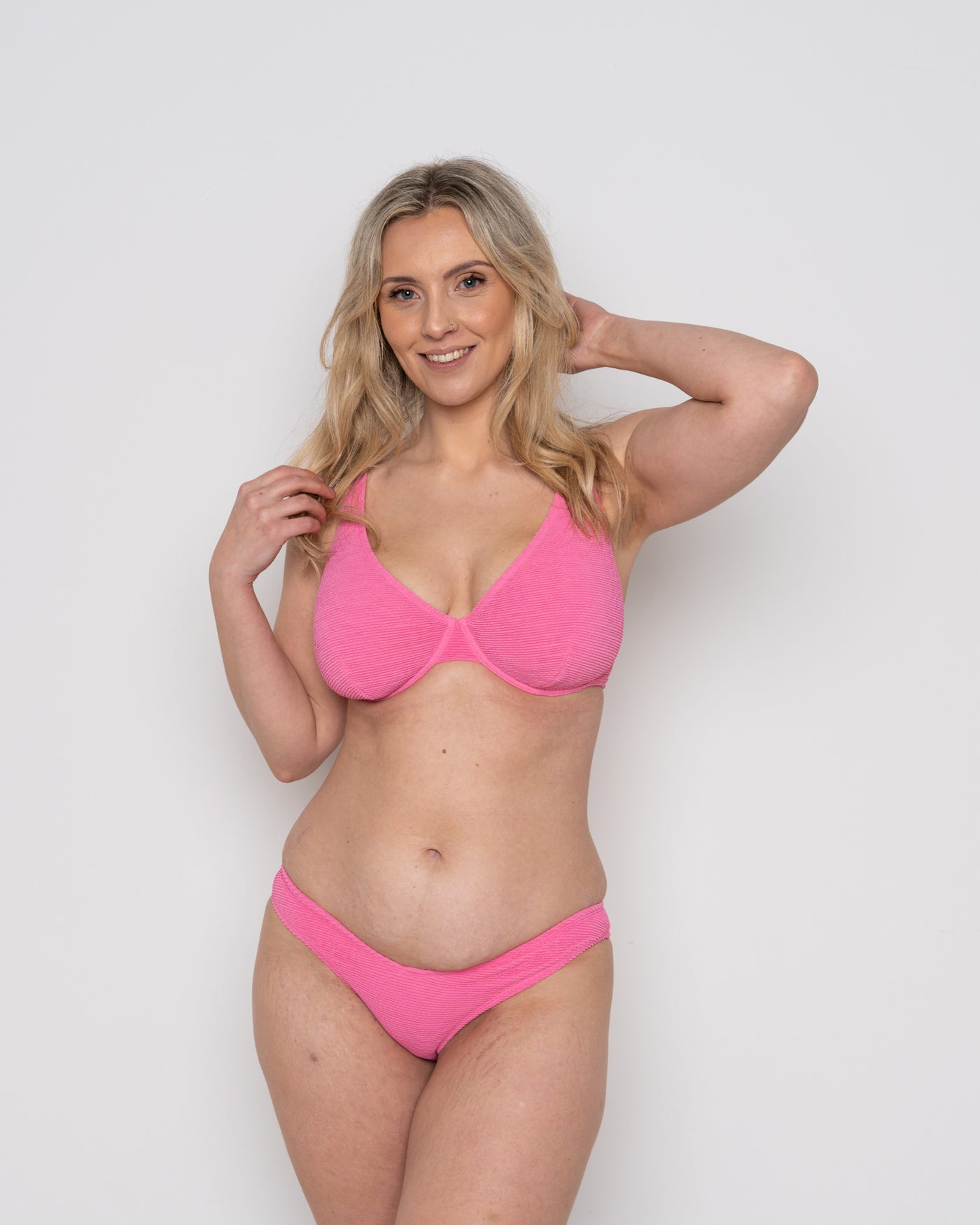 Ivory Rose Scrunch V Front Bikini Bottom In Bright Pink 2