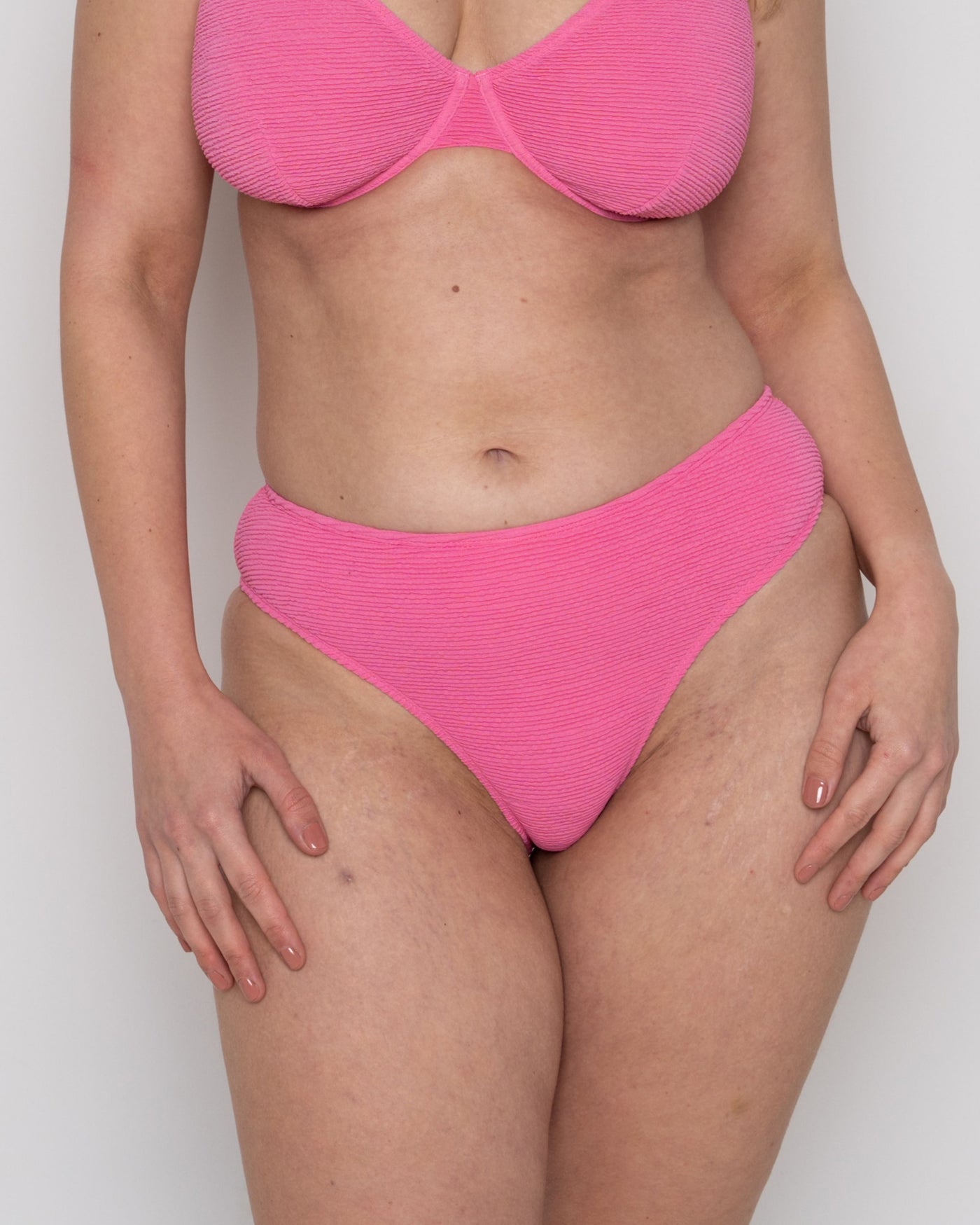 Ivory Rose Scrunch High Waisted Bikini Bottom In Bright Pink