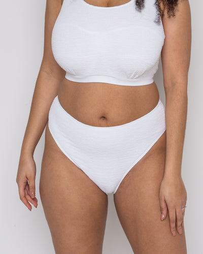 Ivory Rose Scrunch High Waisted Bikini Bottom In White 1