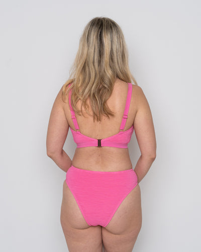 Ivory Rose Scrunch High Waisted Bikini Bottom In Bright Pink
