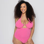 Ivory Rose Fuller Bust Scrunch Non-wired Halter Swimsuit in Bright Pink DD+