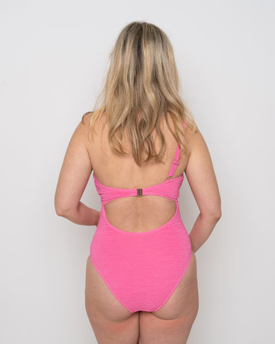 Ivory Rose Scrunch One Shoulder Balconette Swimsuit In Bright Pink 2