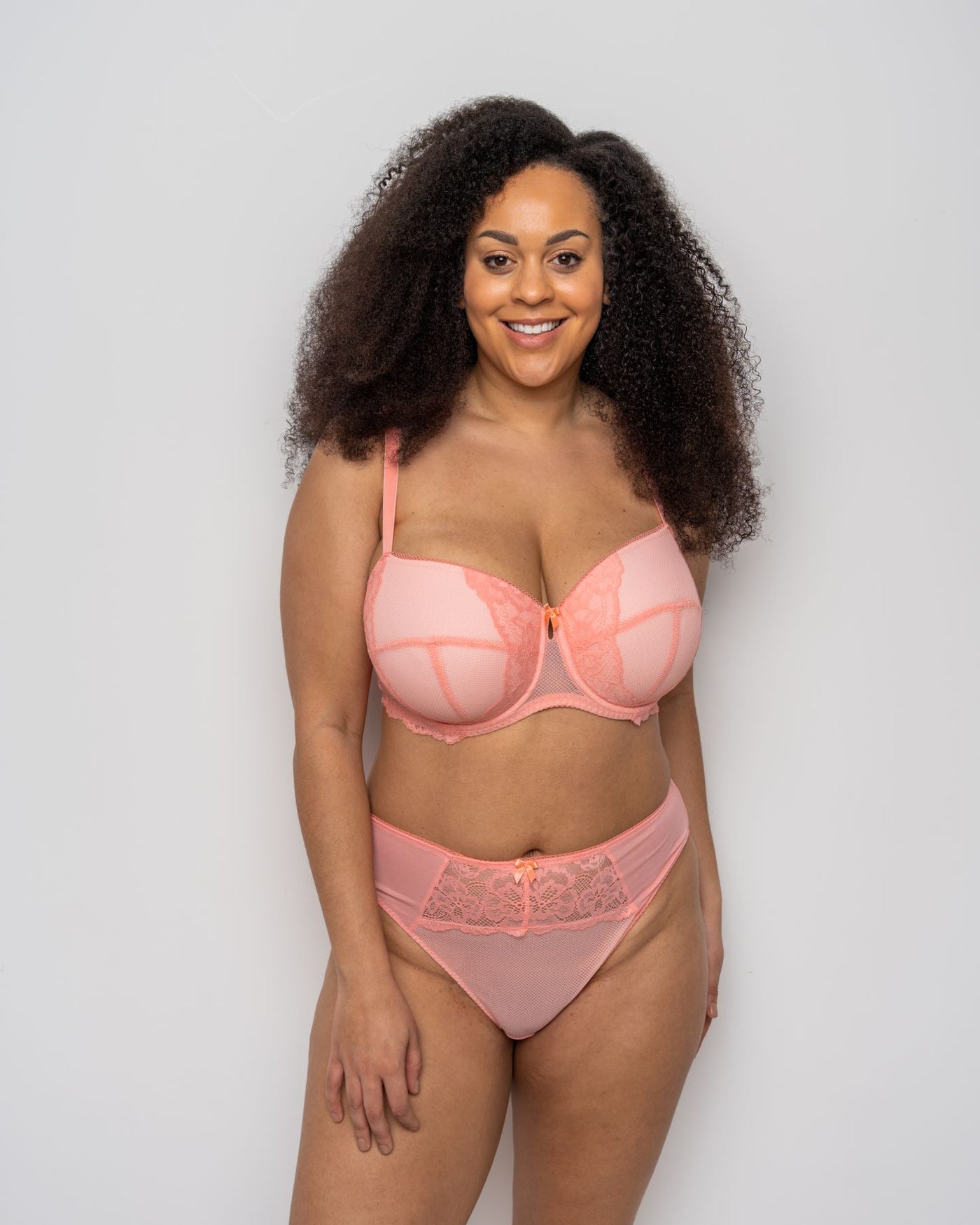 Ivory Rose Lace And Fishnet Balconette Bra In Coral